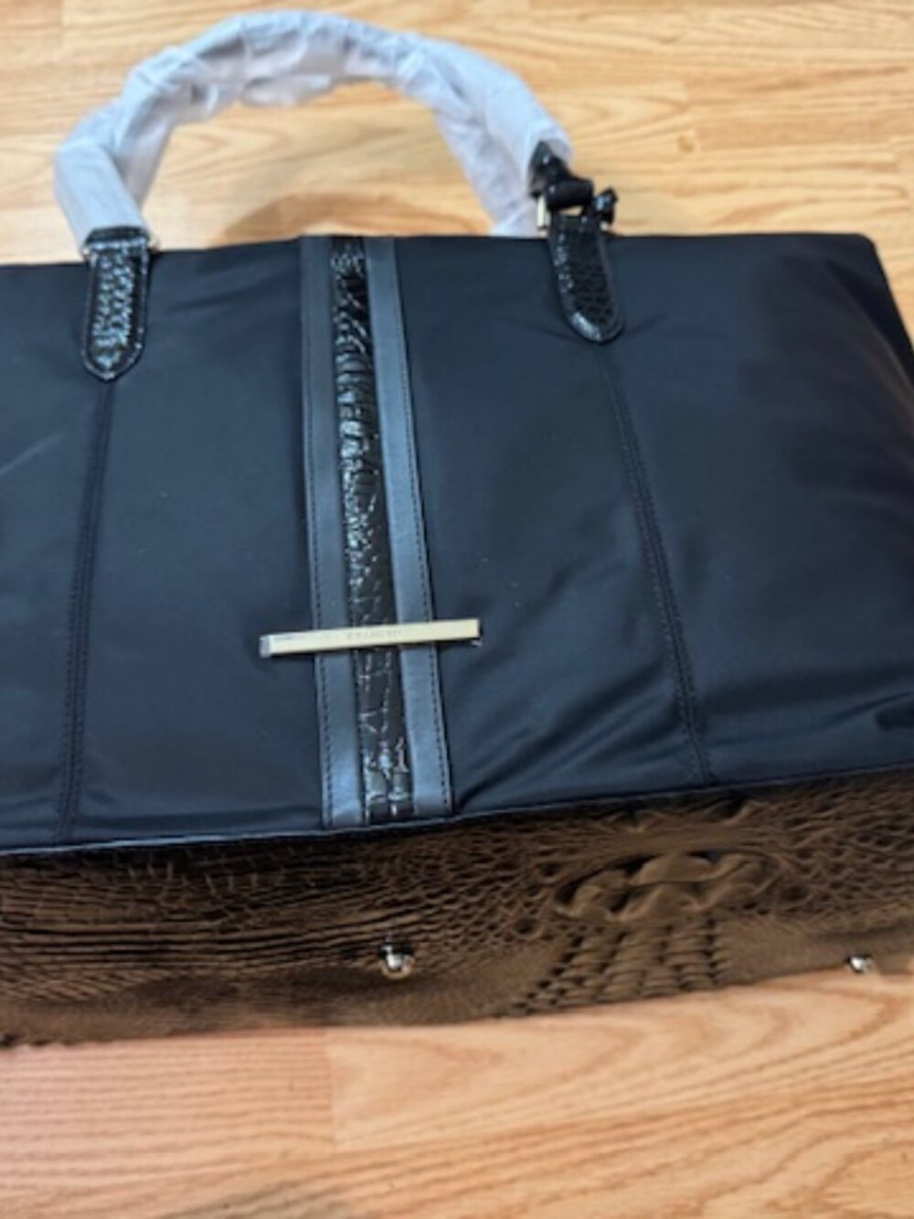 NWT Brahmin Duxbury Weekender Bag - Black Croc Embossed Leather & Nylon - $475 - Picture 2 of 12